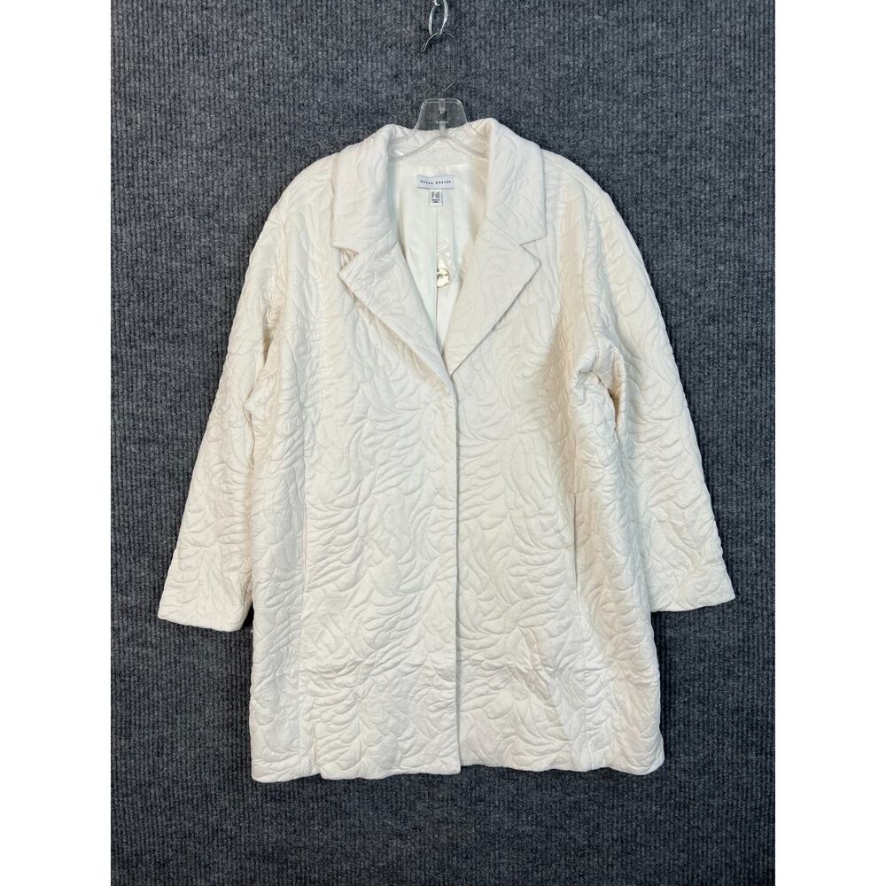 Susan Graver Jacket Womens LP Large Petite Ivory Quilted Lined Classic Minimal - Picture 2 of 13